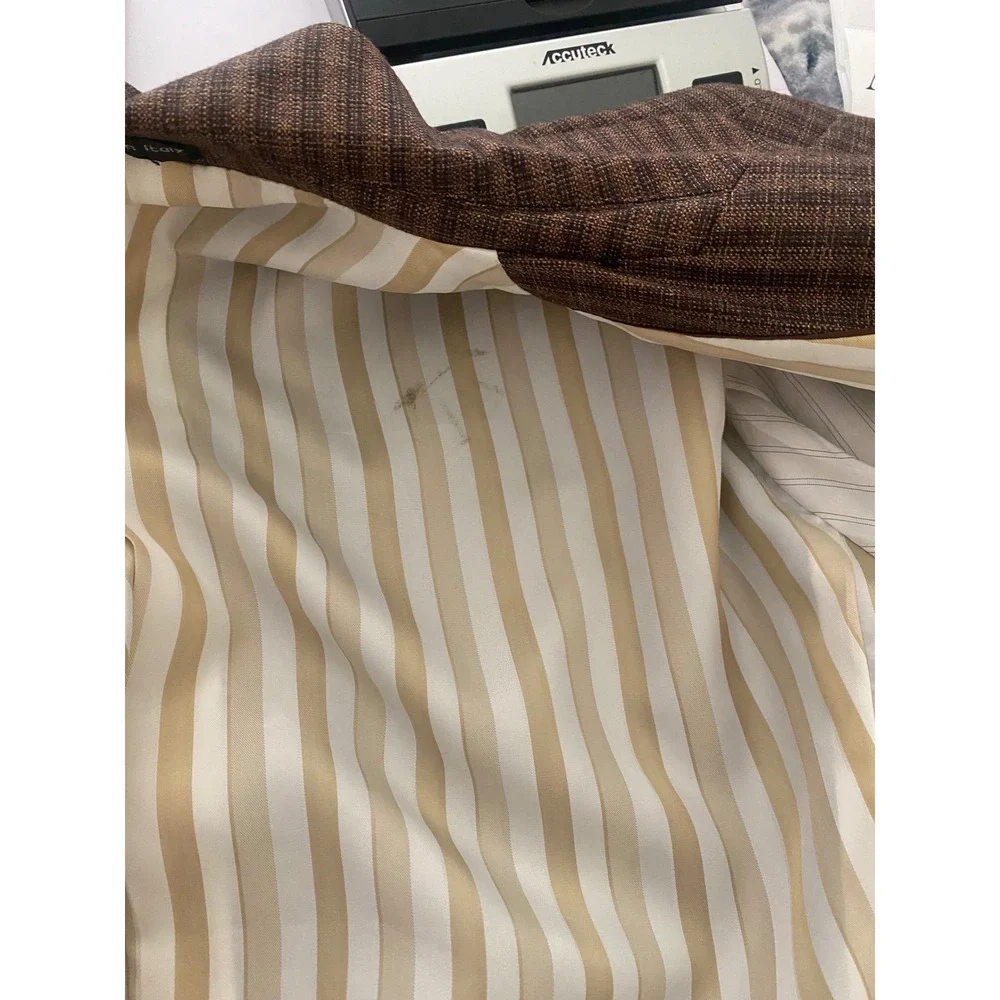 Tessori Uomo Milan Italy Super 150s Wool‎ Blazer Brown Stripe Check 48L Mens